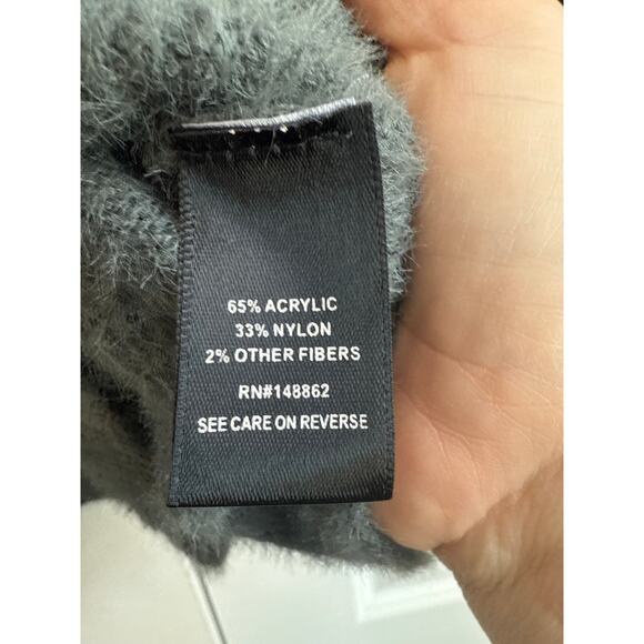 Torrid Gray Cozy Fuzzy Sweater with White/ Sliver Scallop Stitching Stripes - Picture 3 of 7